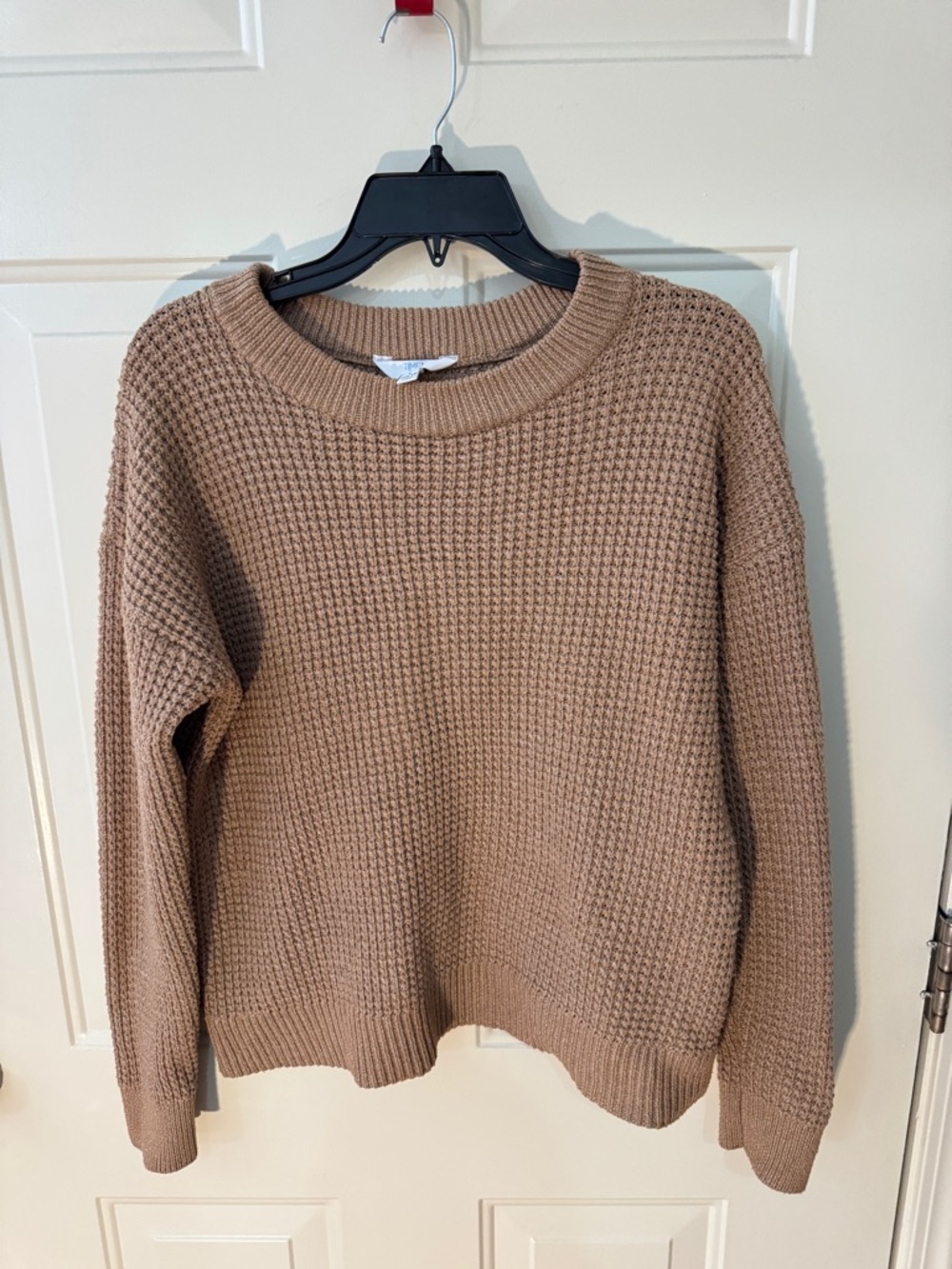 Time and Tru Waffle Knit Crewneck Sweater - Camel Brown
